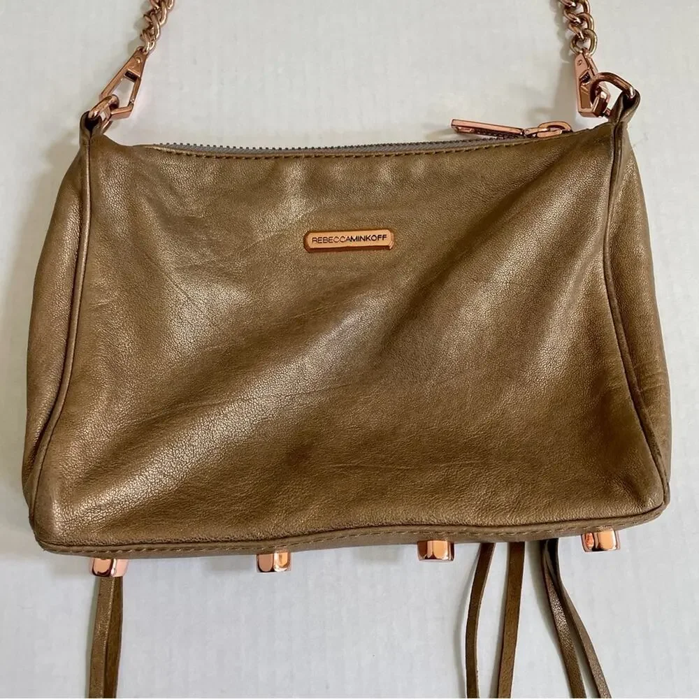 Rebecca Minkoff Gold Leather Zippered Convertible Crossbody Shoulder Purse